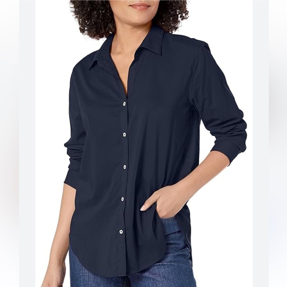 $18 J. Jill Navy Button Front Washable Silk Top Office Casual Medium READ